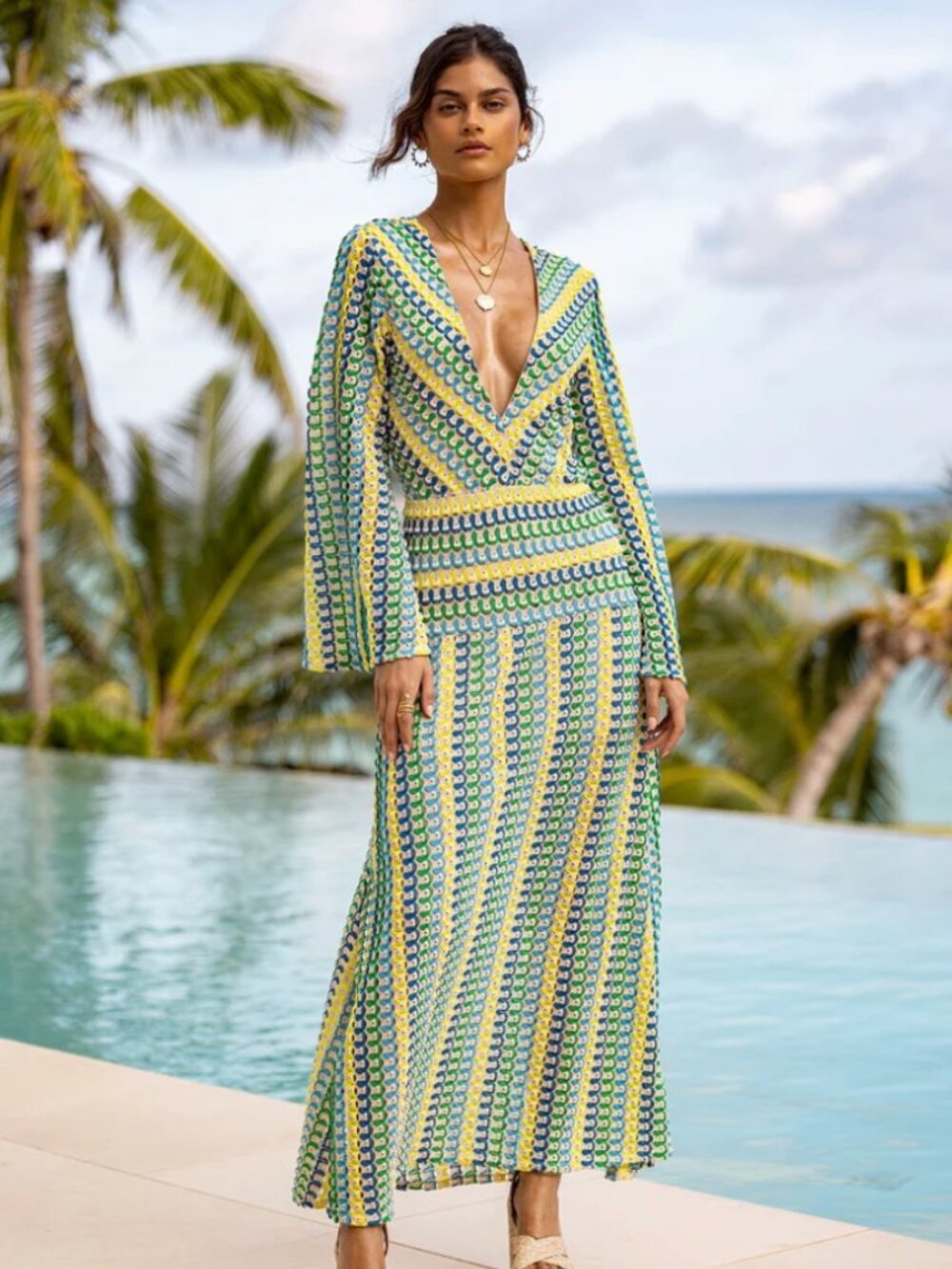 Luli Fama, Island Blues Long Dress, Size Small, Cover Up Retail Price $256